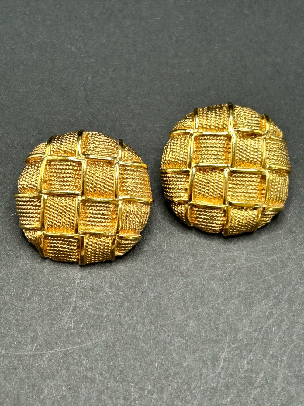 VTG Napier Round Domed Basketweave Gold Tone Post Back Earrings